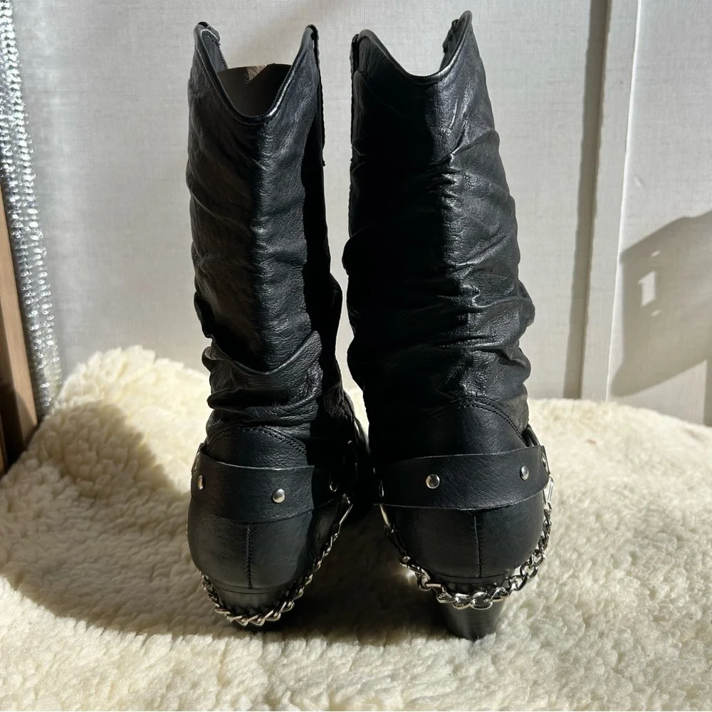 Womens Dingo D1552 Slouch with Harness Boot-Size 7 1/2 Black Leather - Picture 4 of 6